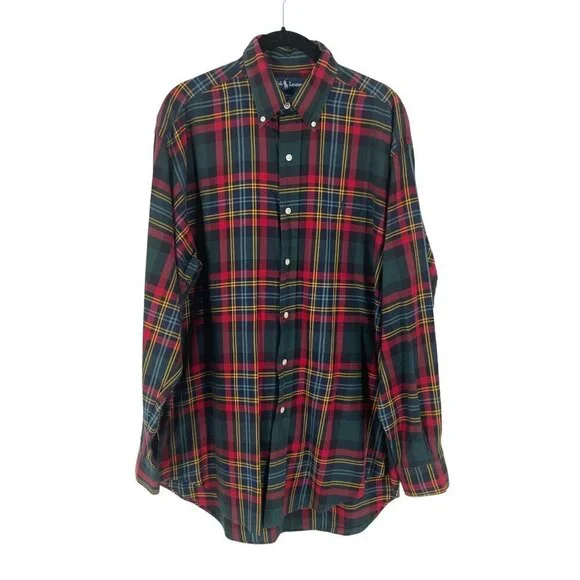 Ralph Lauren Vintage Blake Button Down Blue Multi Plaid Long Sleeve Shirt Men S - Picture 2 of 7